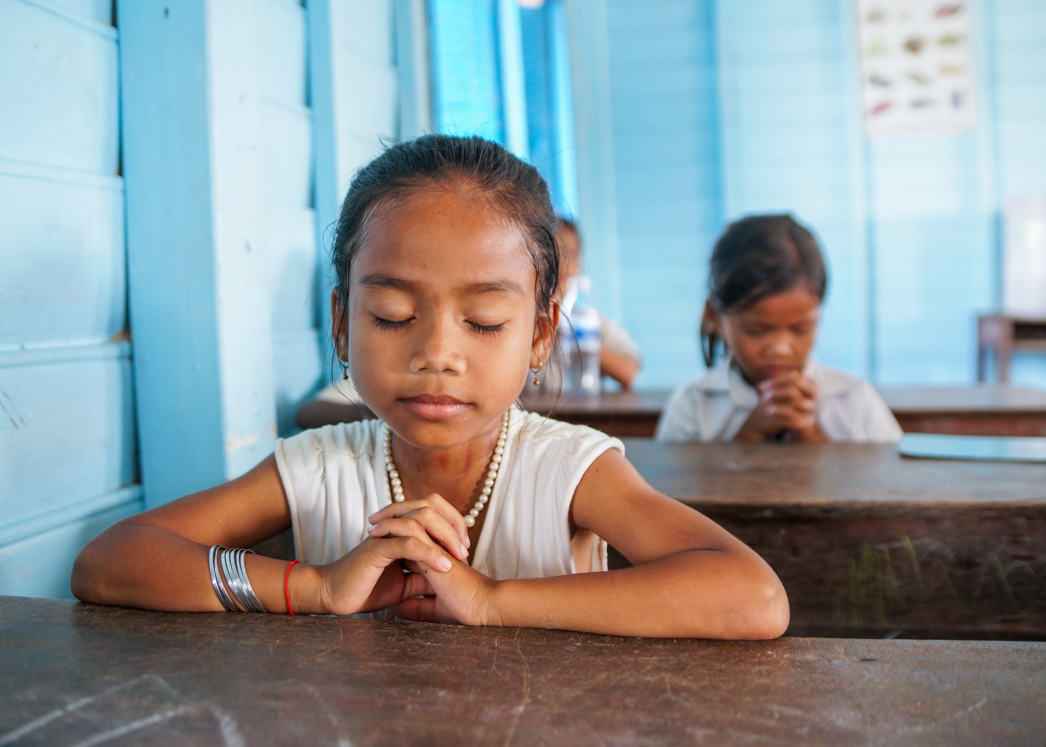 Children at floating school in Cambodia