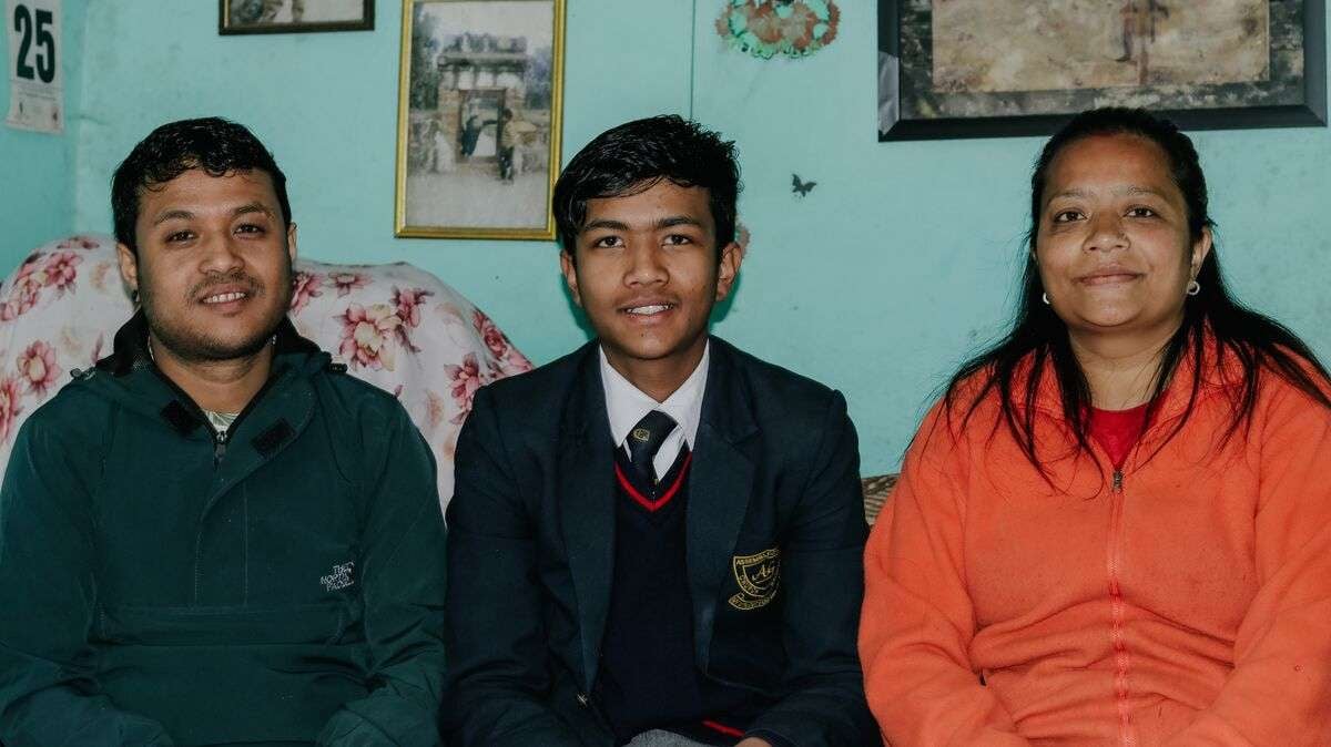 With his family