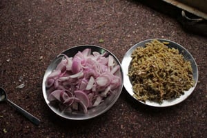 Red onions and ginger chopped