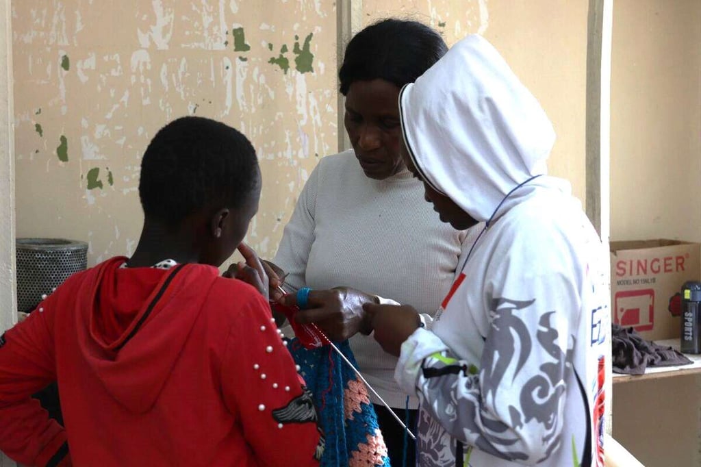 Kids learning crochet
